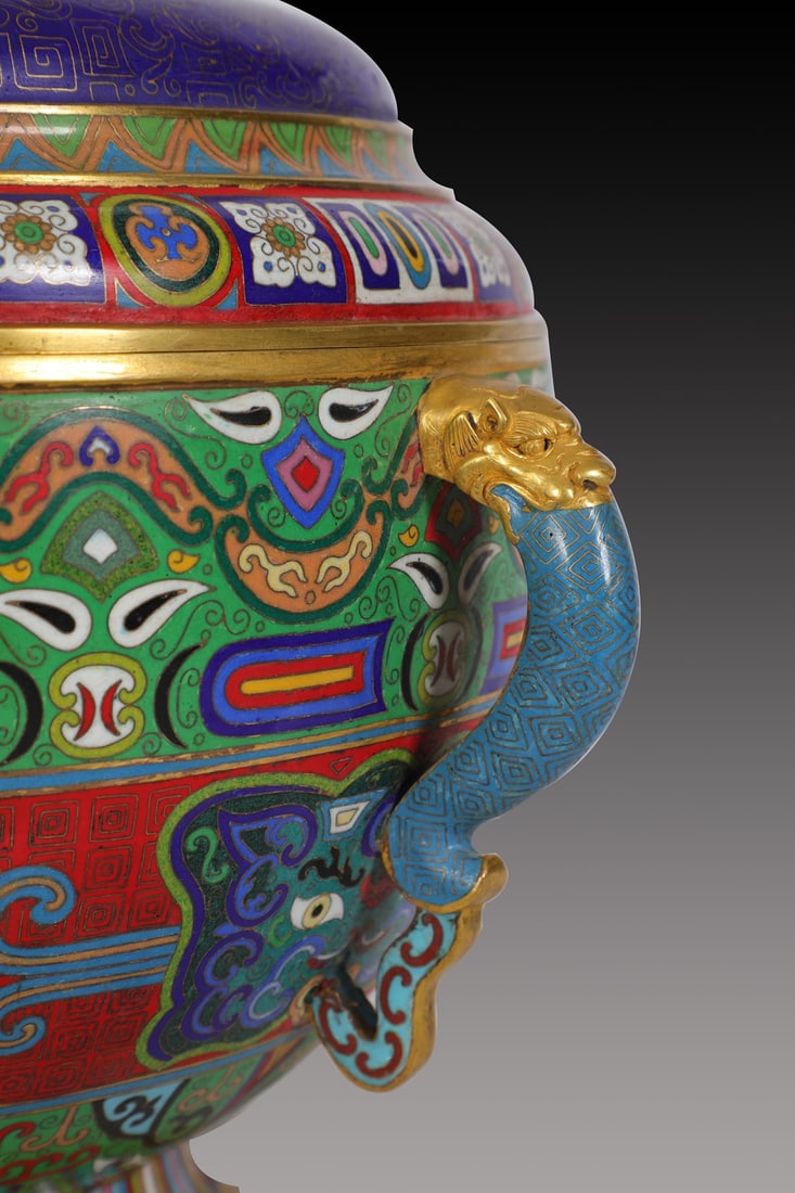 An Exquisite Cloisonne Beast-Face Pattern Double-Ears Censer - 6