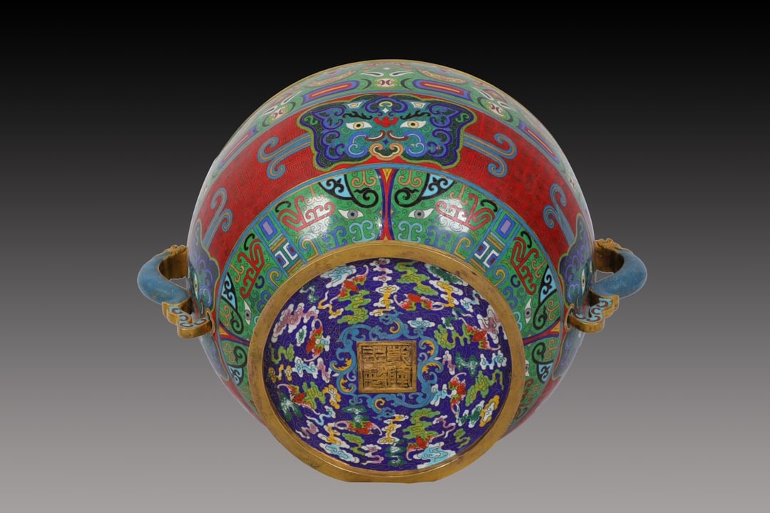 An Exquisite Cloisonne Beast-Face Pattern Double-Ears Censer - 7