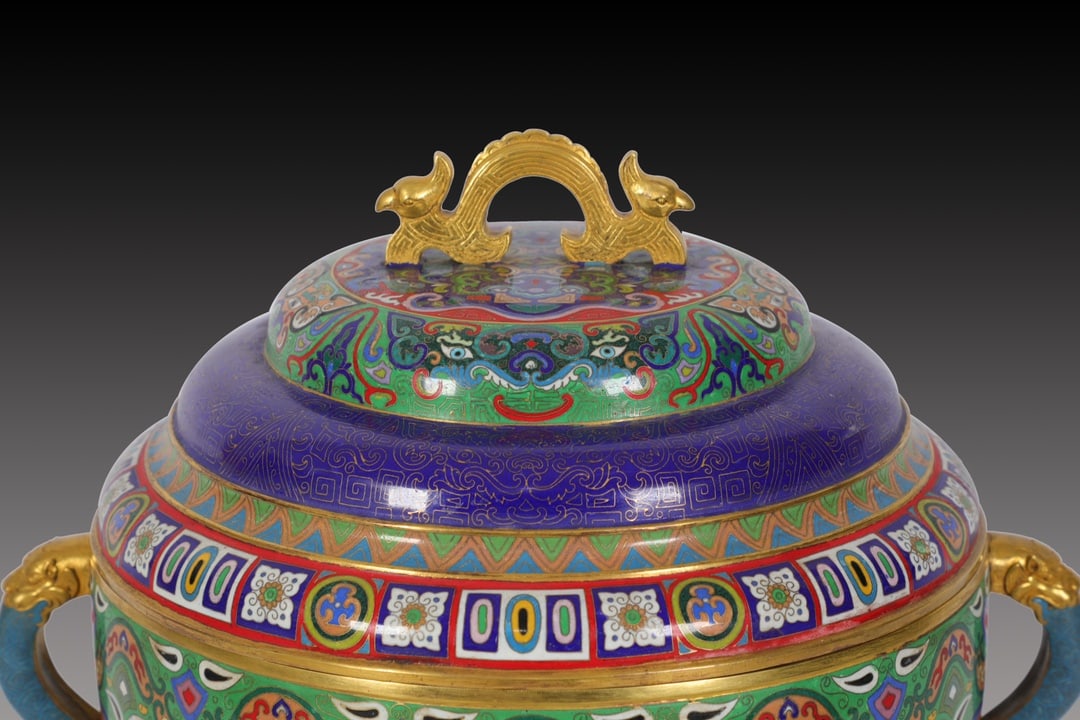 An Exquisite Cloisonne Beast-Face Pattern Double-Ears Censer - 8