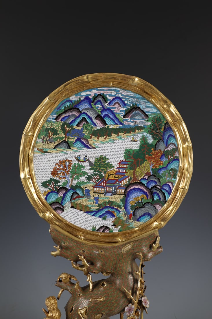 An Exquisite Cloisonne Landscape and Figure Pattern Screen - 4