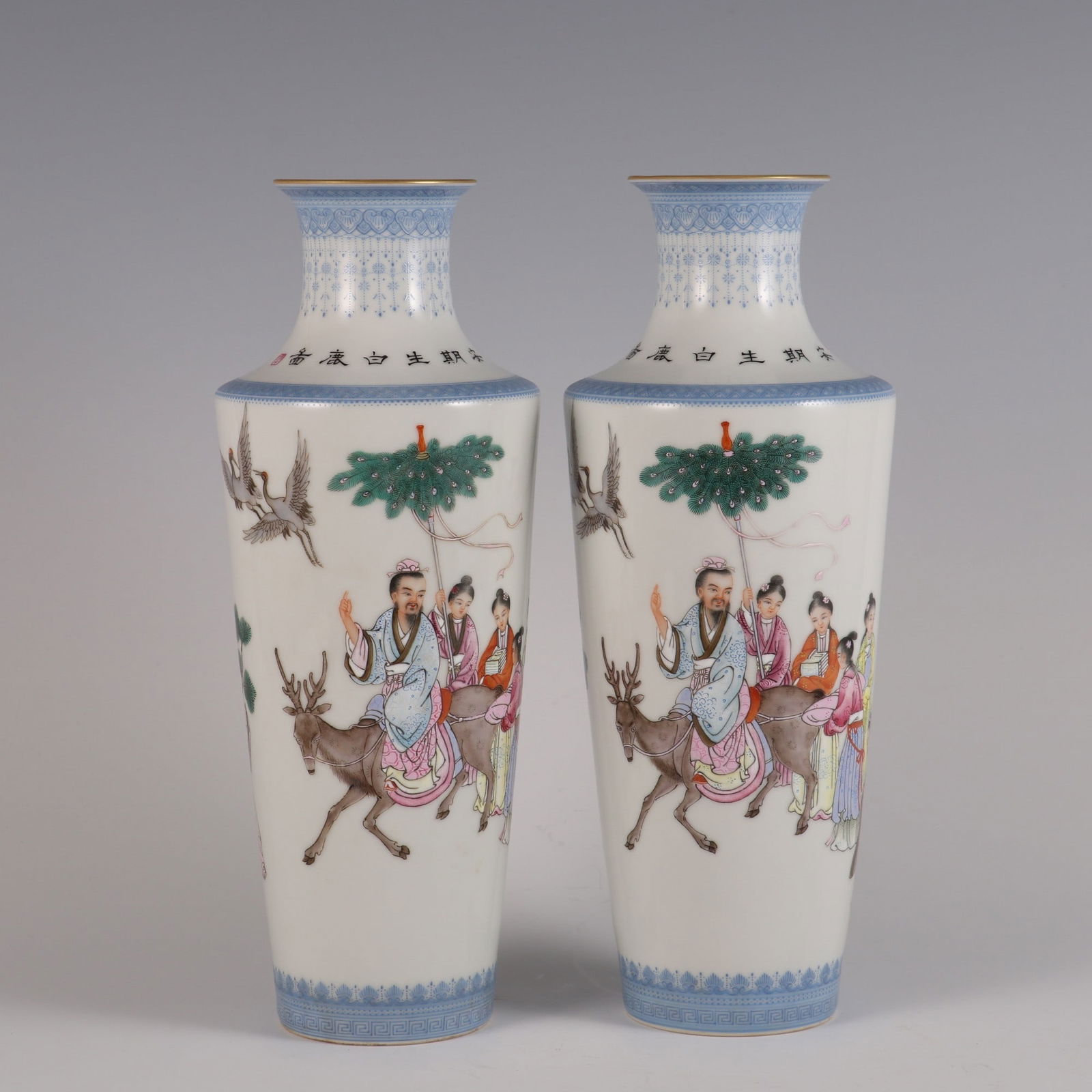 A Pair of Exquisite Enamel Character and Story Pattern with poem Vase: A Pair of Exquisite Enamel Character and Story Pattern with poem Vase Qing Dynasty, China Qianlong Four-character Mark Size:26.8cmx10cm (The Dimensions Of All Batches Are Manually Measured.If You