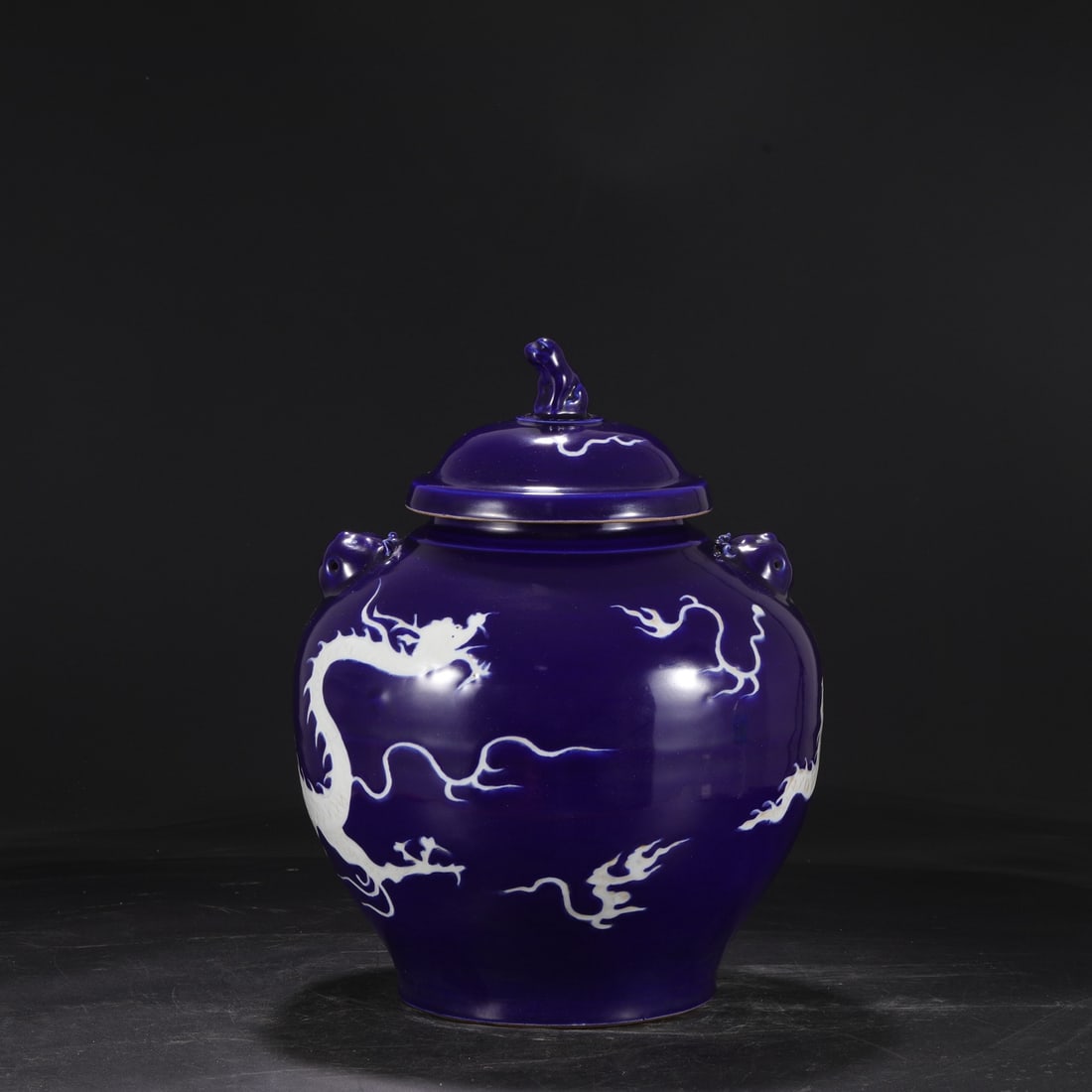 An Exquisite Ji Blue Glazed Dragon Pattern Double-Ears Jar - 2