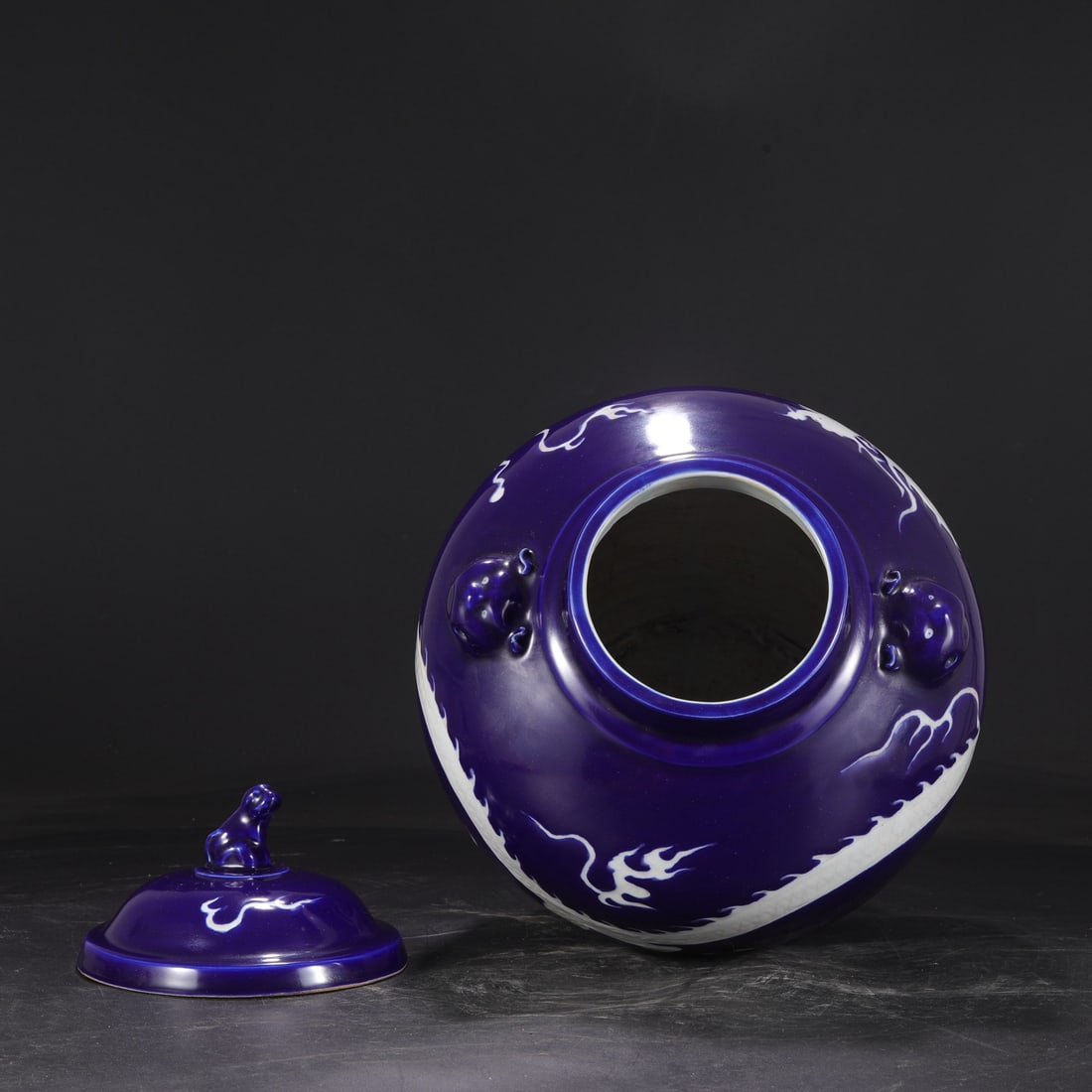 An Exquisite Ji Blue Glazed Dragon Pattern Double-Ears Jar - 5