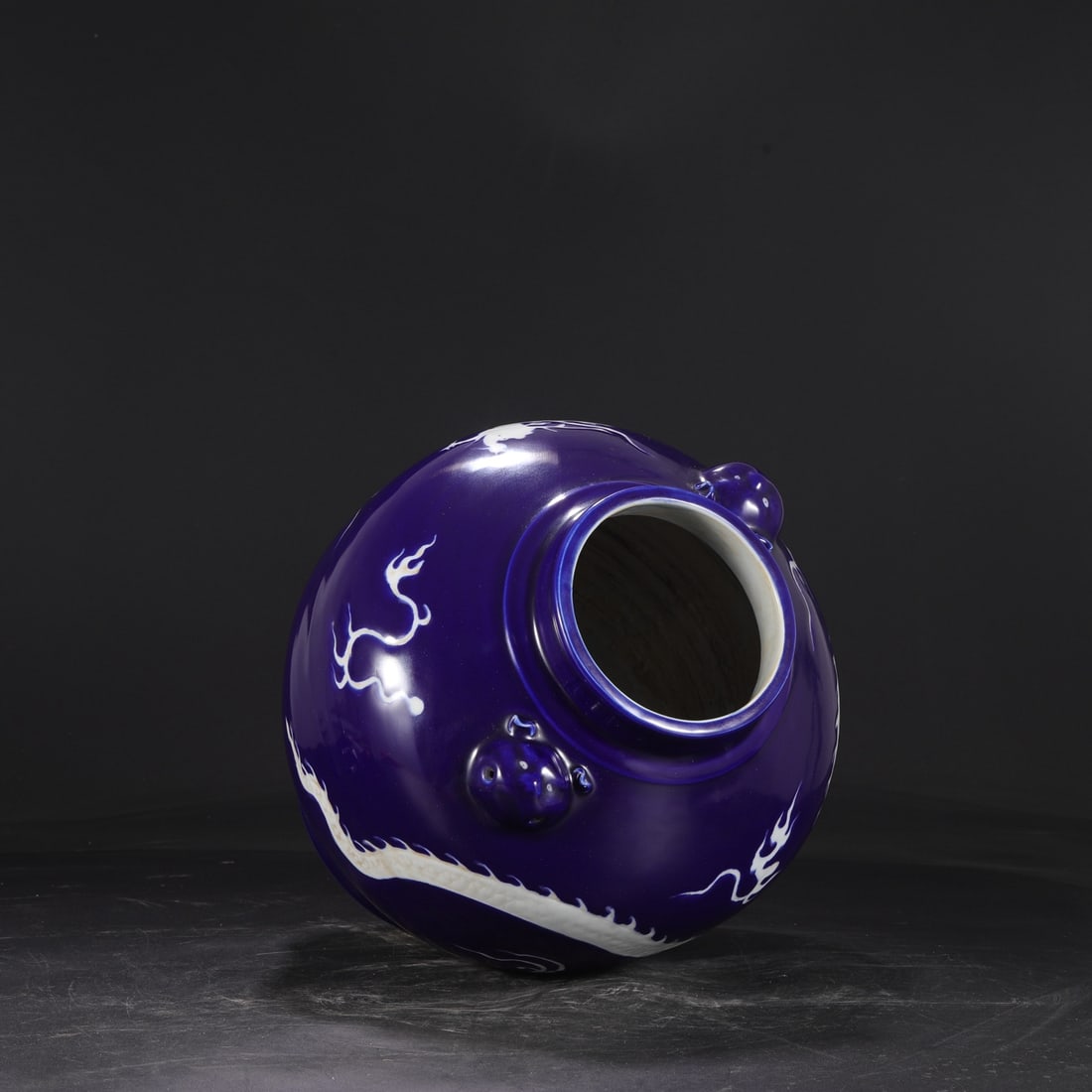 An Exquisite Ji Blue Glazed Dragon Pattern Double-Ears Jar - 6