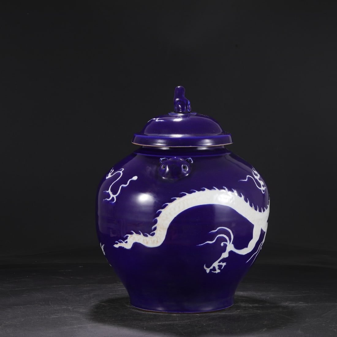 An Exquisite Ji Blue Glazed Dragon Pattern Double-Ears Jar - 7