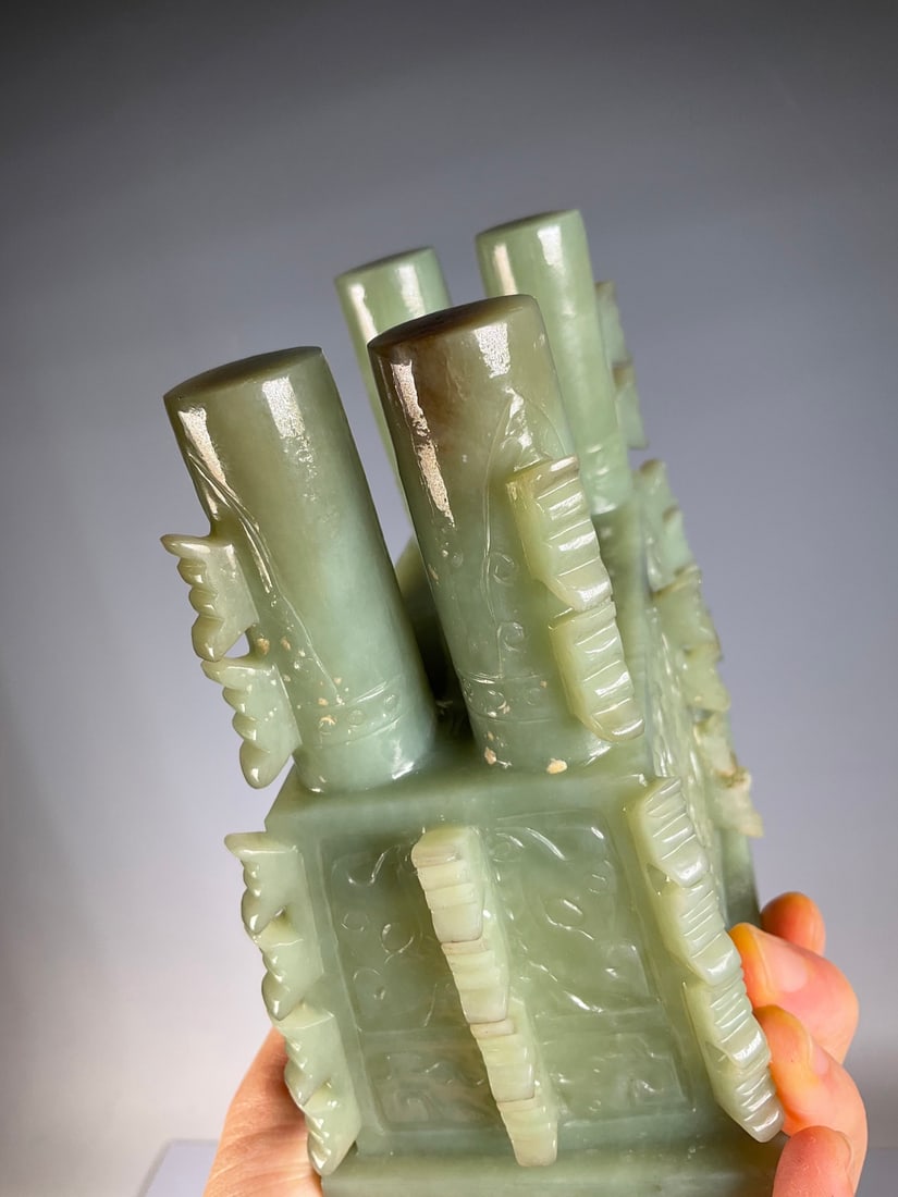 An Exquisite White Jade Beast-Face Pattern Double-Ears Censer - 6