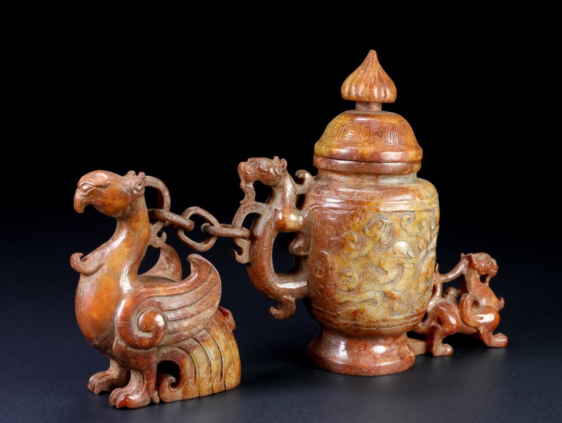 An Exquisite White Jade Dragon and Phoenix Pattern Vase - 4