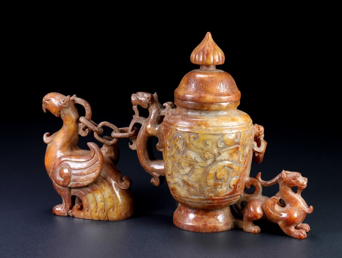 An Exquisite White Jade Dragon and Phoenix Pattern Vase - 5