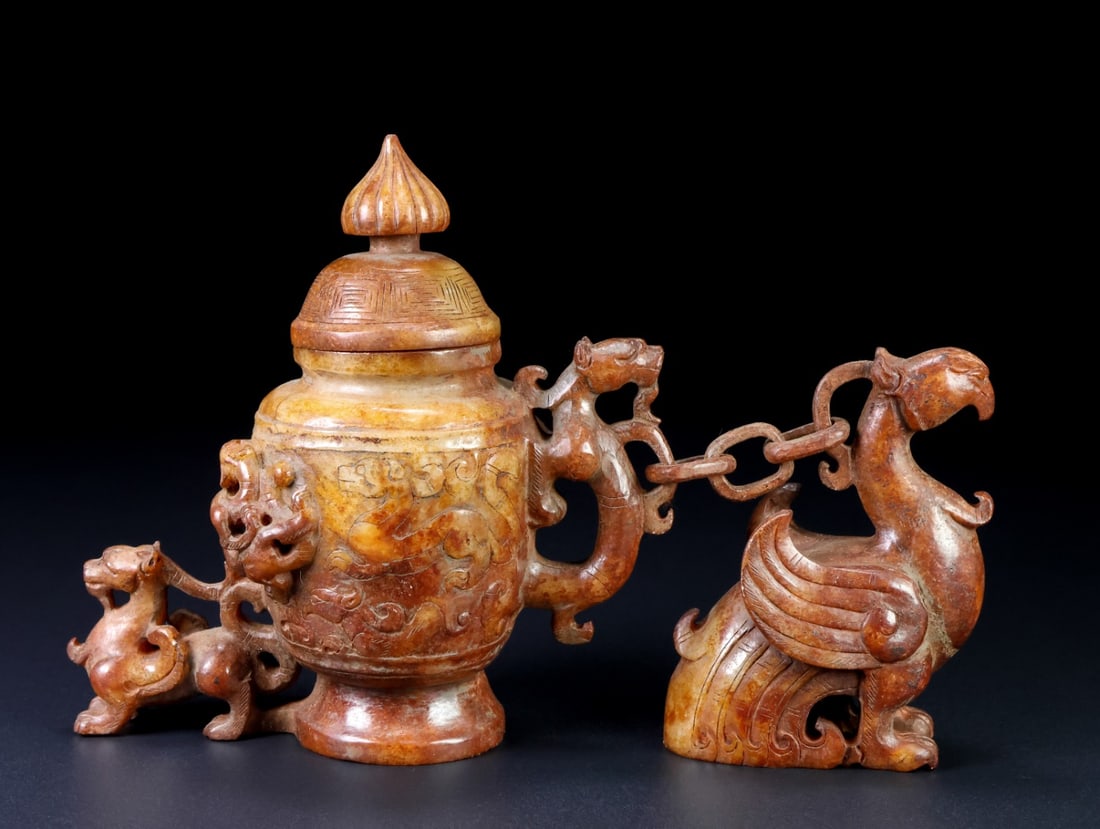 An Exquisite White Jade Dragon and Phoenix Pattern Vase - 6