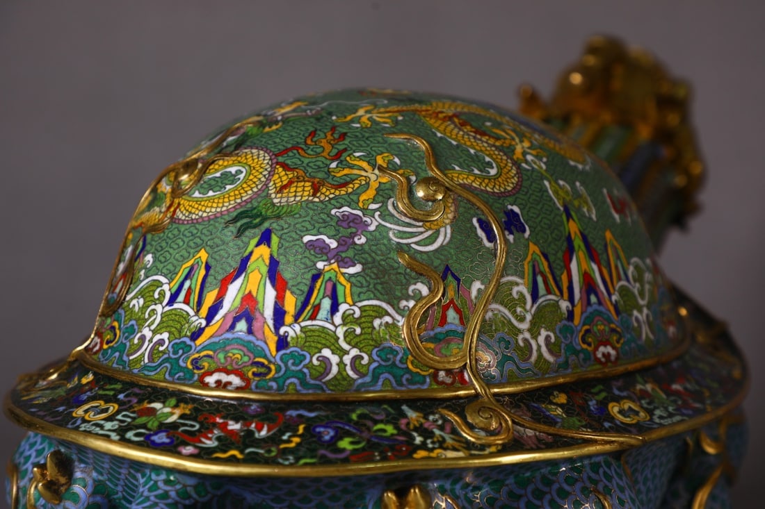 An Exquisite Cloisonne Dragon Pattern Lotus Pattern Auspicious Beast Ornament - 7