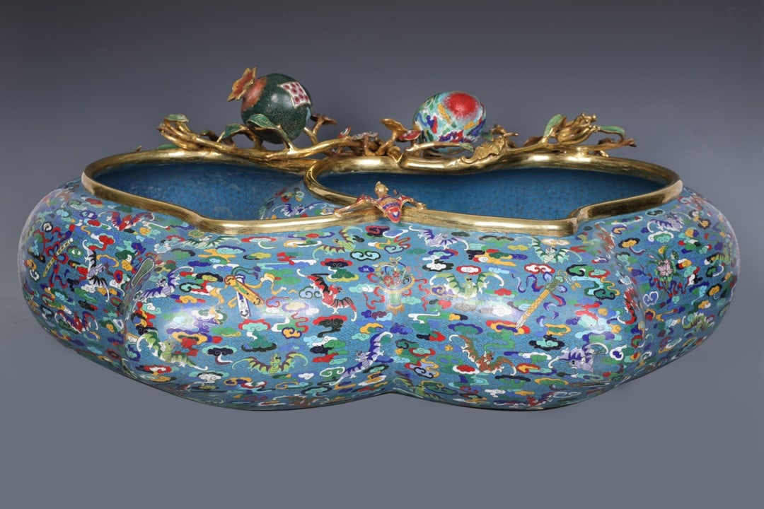 An Exquisite Cloisonne Bats and Peach Pattern Dragon Pattern Brush Washer - 3