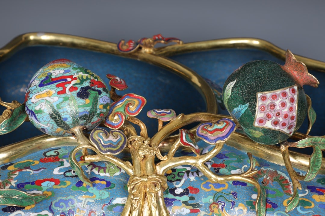 An Exquisite Cloisonne Bats and Peach Pattern Dragon Pattern Brush Washer - 6