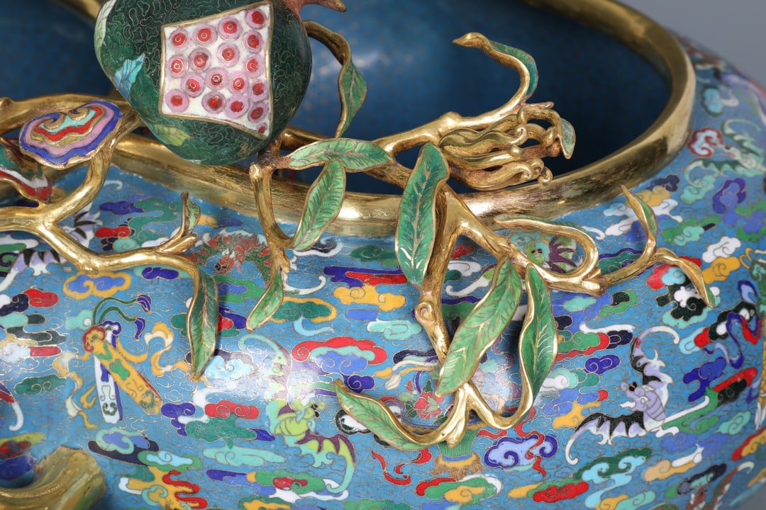 An Exquisite Cloisonne Bats and Peach Pattern Dragon Pattern Brush Washer - 8