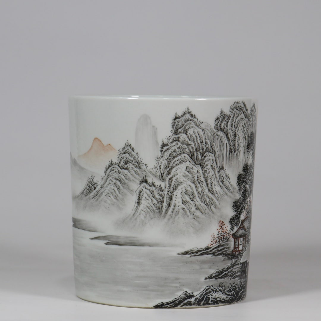An Exquisite Ink Color Landscape Pattern Brush Pot - 4