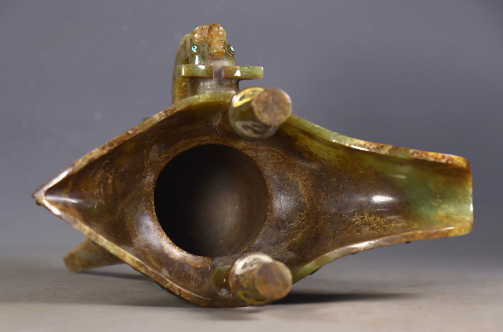 An Exquisite White Jade Gold and Silver Dragon Pattern Goblet - 8