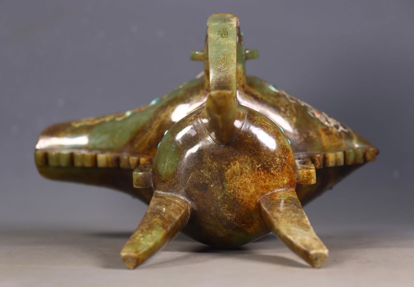 An Exquisite White Jade Gold and Silver Dragon Pattern Goblet - 9