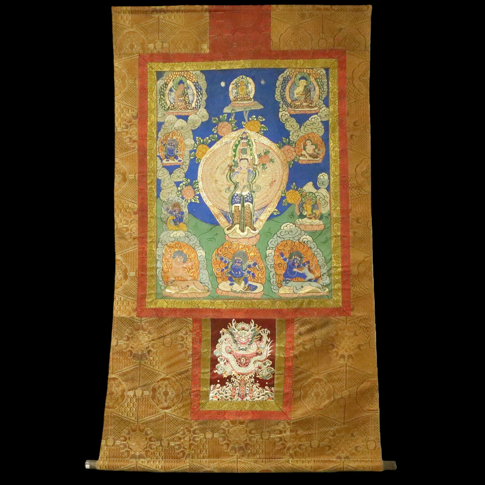 An Exquisite Brocade Painted Color Statue of Thousand-hand Guanyin Tangka (1 of 9)