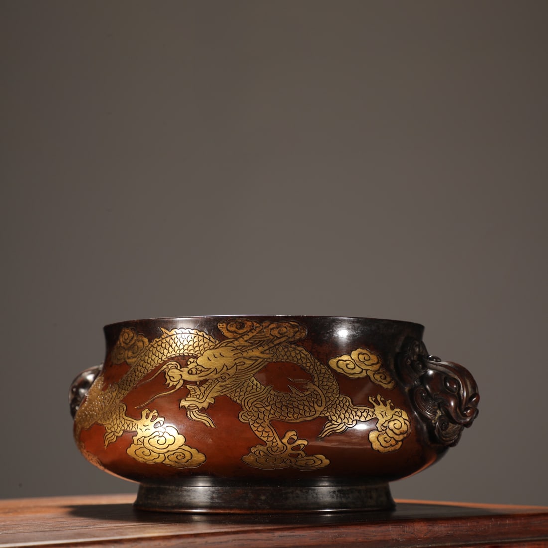 An Exquisite Gilt Bronze Dragon Pattern Double-Ears Censer - 2