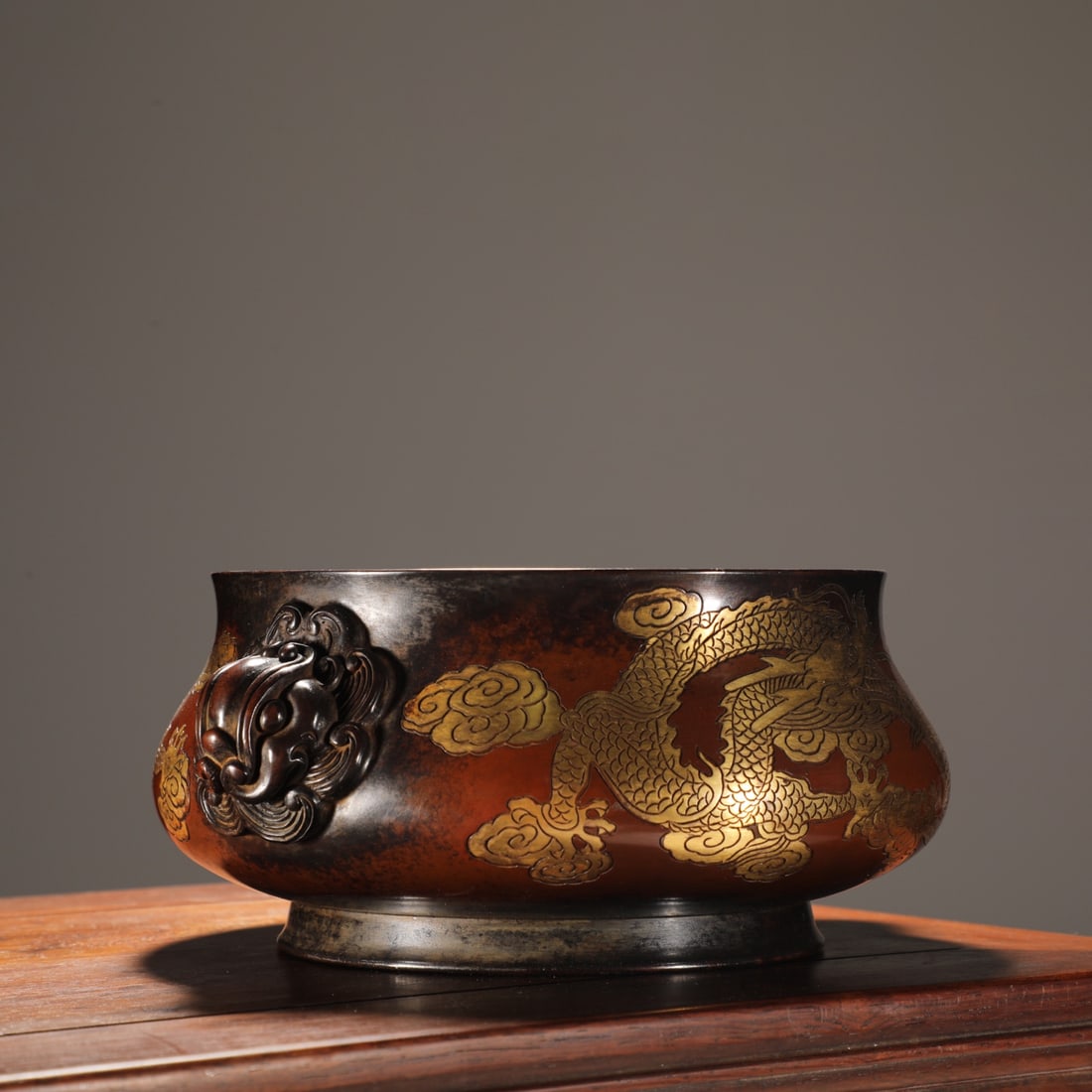 An Exquisite Gilt Bronze Dragon Pattern Double-Ears Censer - 3