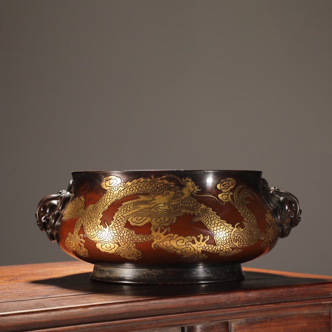 An Exquisite Gilt Bronze Dragon Pattern Double-Ears Censer - 4