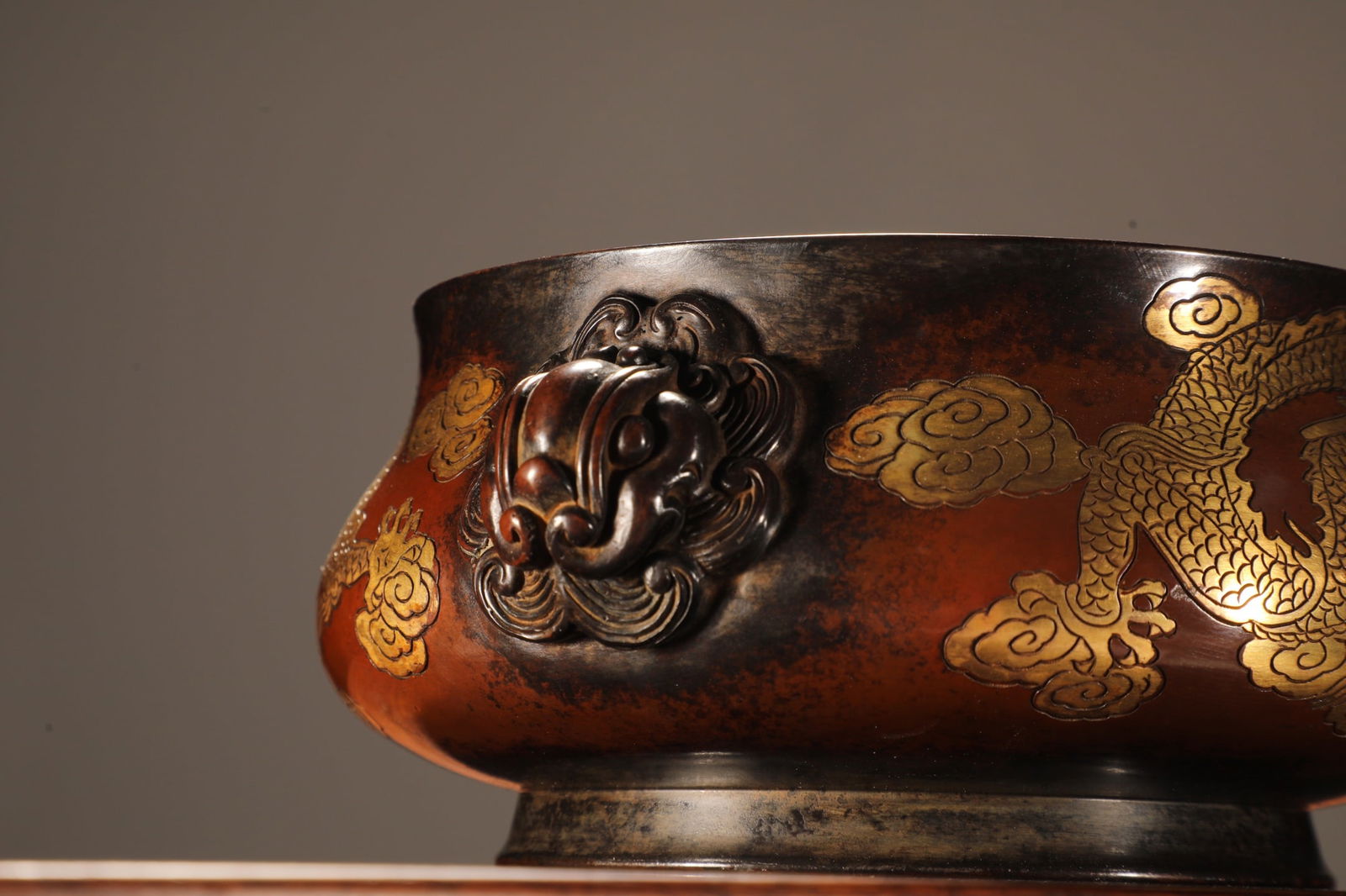 An Exquisite Gilt Bronze Dragon Pattern Double-Ears Censer - 8