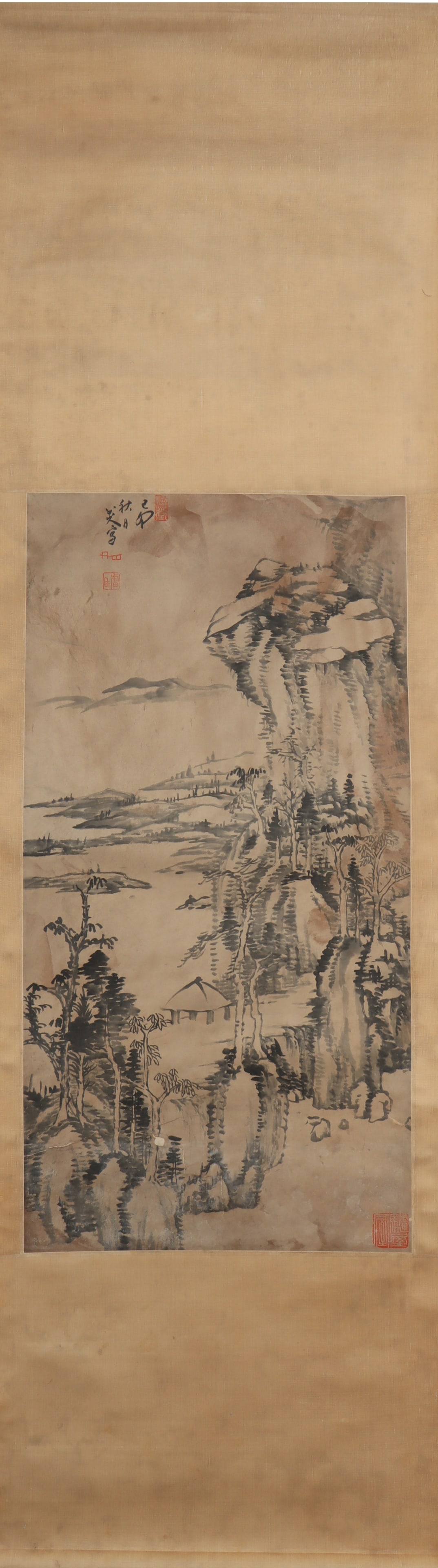 A Chinese Vertical Scroll Ink Painting of Landscape on Paper (1 of 5)