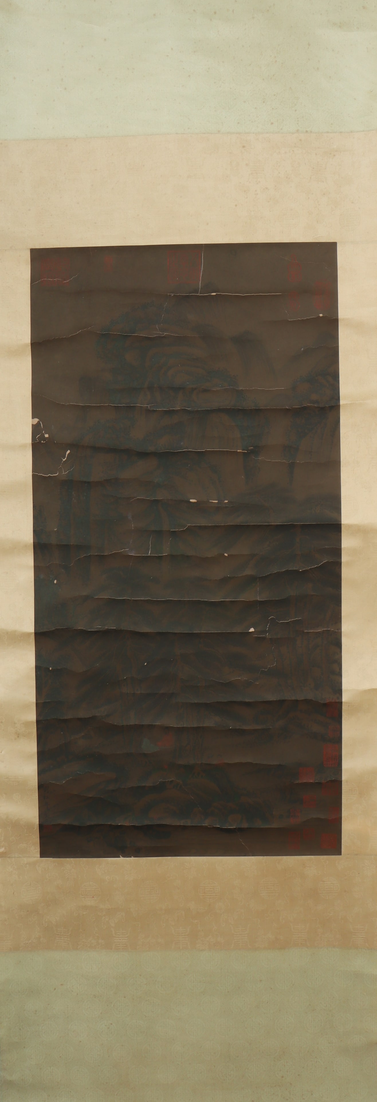 A Chinese Vertical Scroll Ink Painting of Landscape on Paper: A Chinese Vertical Scroll Ink Painting of Landscape on Paper Wang ximeng Size:90cmx45cm (The Dimensions Of All Batches Are Manually Measured.If You Need More Detailed Information, Please Contact