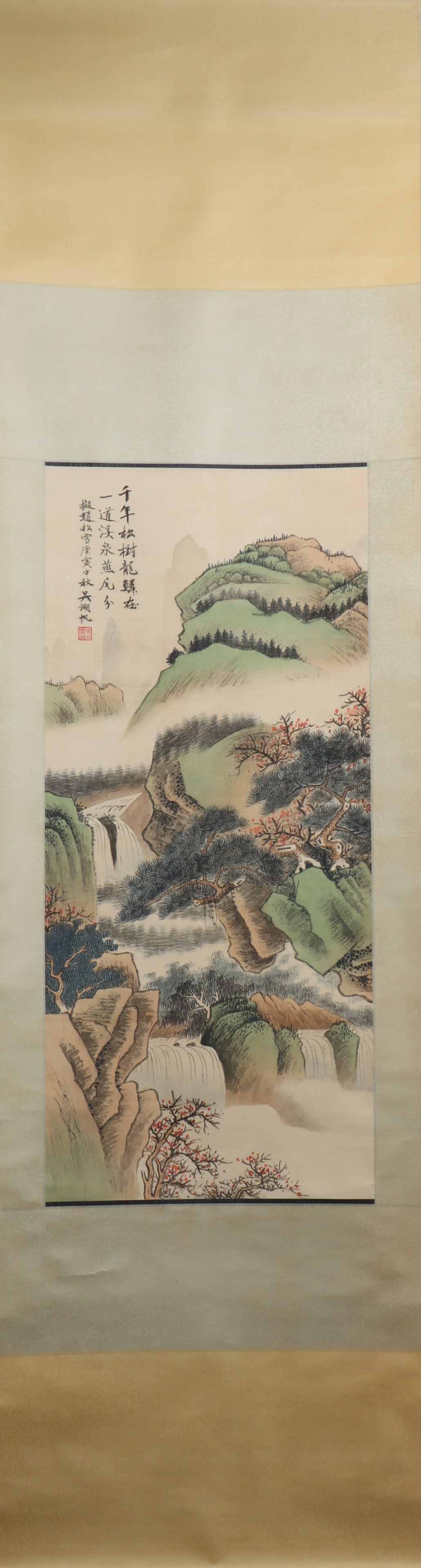 A Chinese Vertical Scroll Ink Painting of Landscape on Paper (1 of 3)