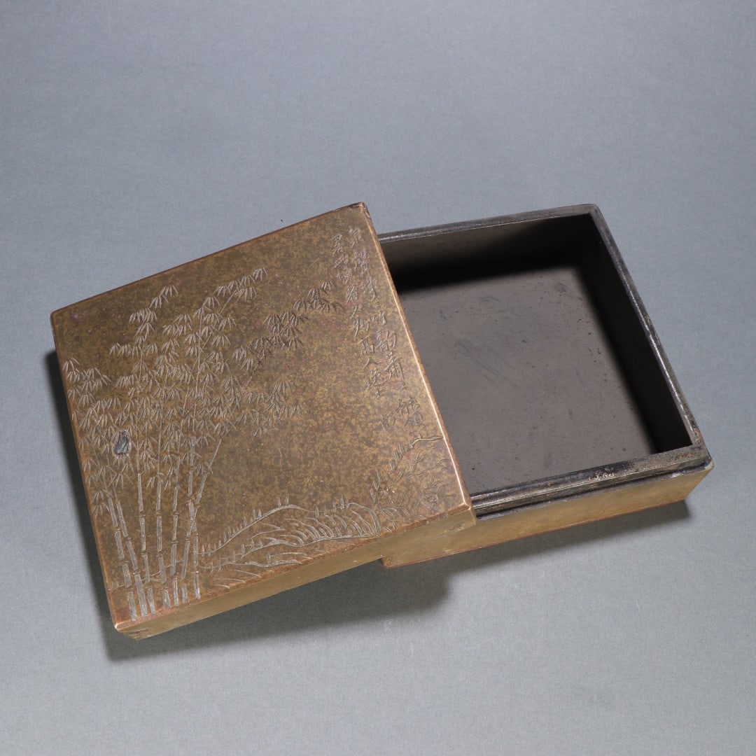 An Exquisite Bronze Bamboo Pattern with poem Box - 3
