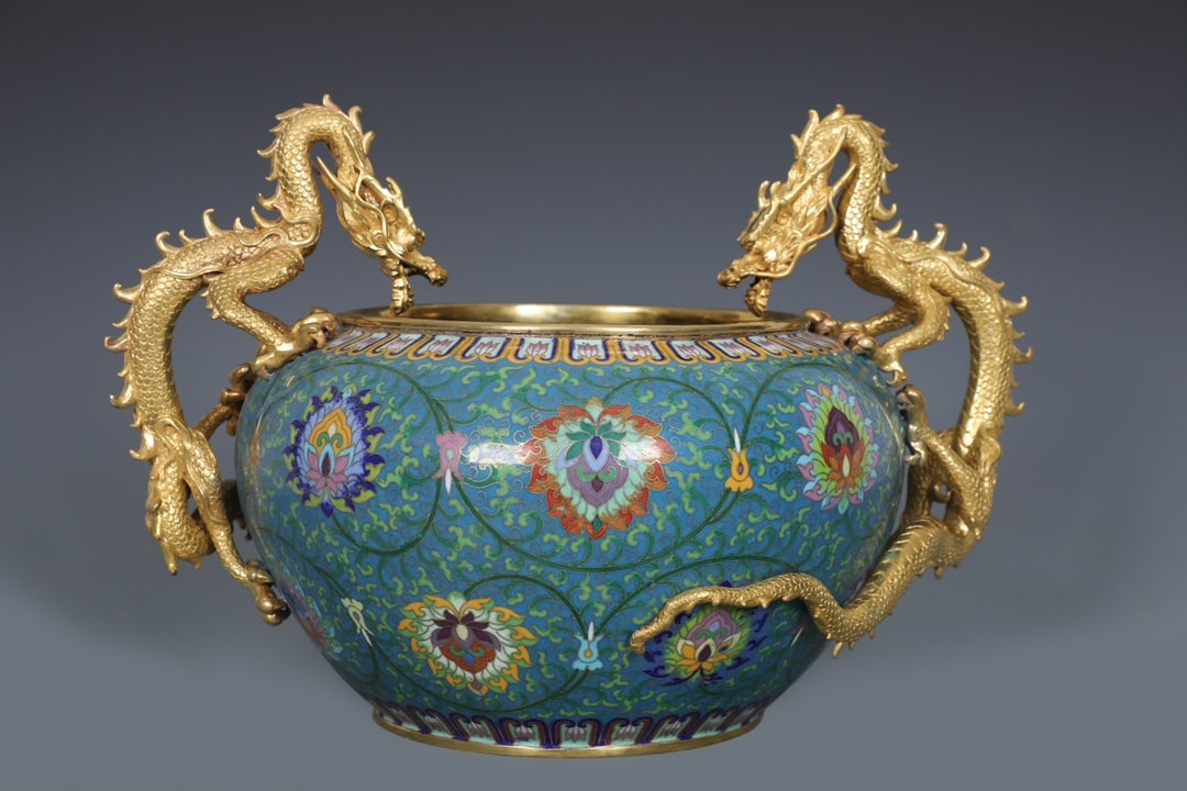 An Exquisite Cloisonne Lotus Pattern Double-Ears Brush Washer - 2