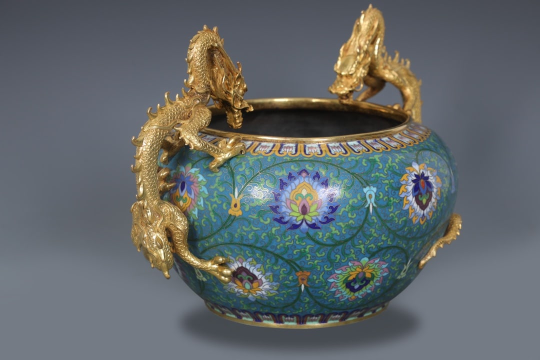 An Exquisite Cloisonne Lotus Pattern Double-Ears Brush Washer - 3