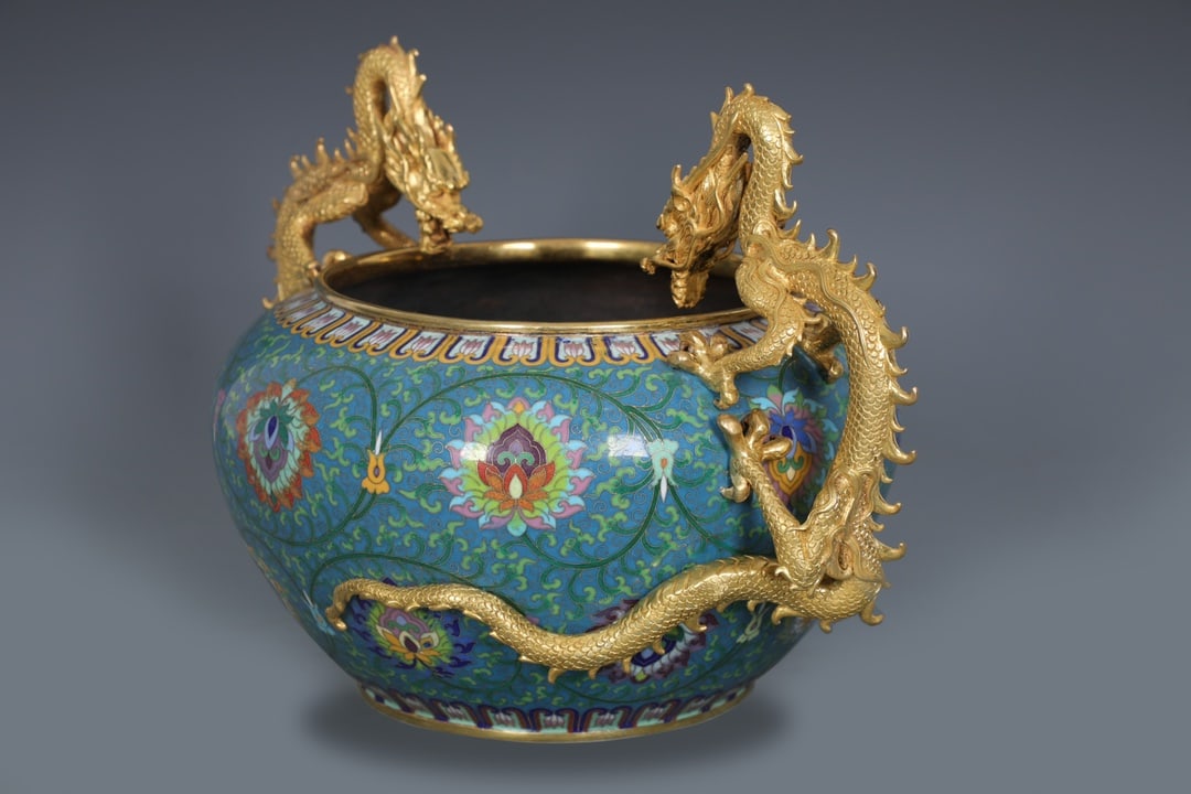 An Exquisite Cloisonne Lotus Pattern Double-Ears Brush Washer - 4