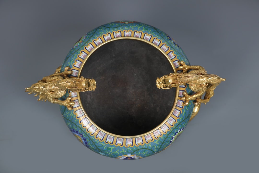 An Exquisite Cloisonne Lotus Pattern Double-Ears Brush Washer - 5