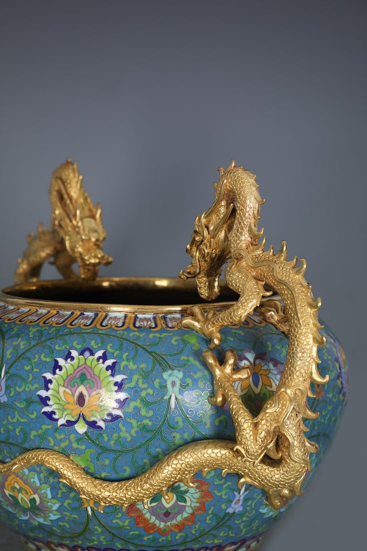 An Exquisite Cloisonne Lotus Pattern Double-Ears Brush Washer - 8