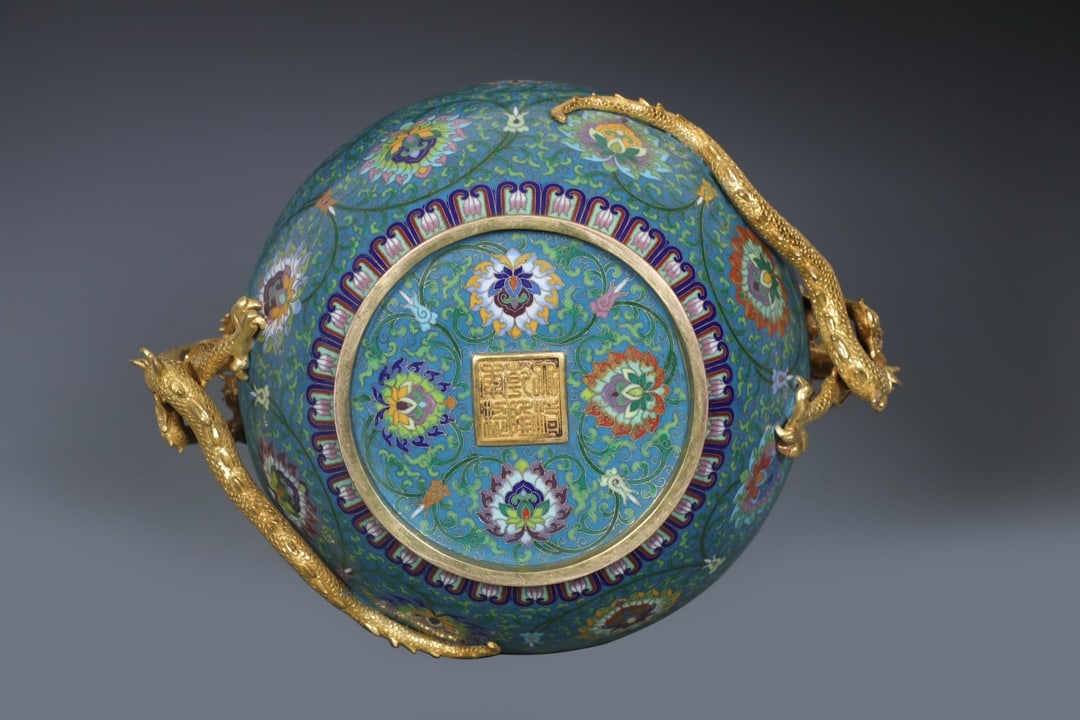 An Exquisite Cloisonne Lotus Pattern Double-Ears Brush Washer - 9