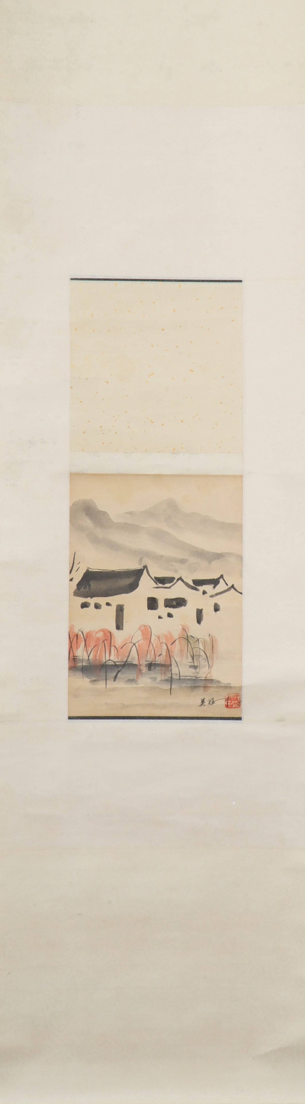 A Chinese Vertical Scroll Ink Painting of Landscape on Paper: A Chinese Vertical Scroll Ink Painting of Landscape on Paper Wu guanzhong Size:26cmx19cm (The Dimensions Of All Batches Are Manually Measured.If You Need More Detailed Information, Please Contact
