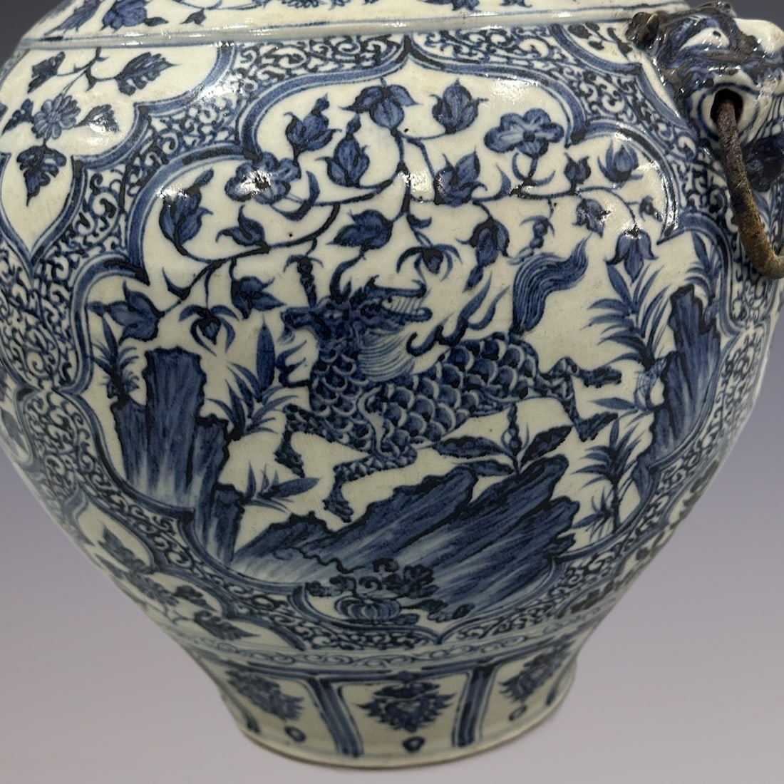 An Exquisite Blue and White Lotus Pattern Kylin Pattern Double-Ears Jar - 2
