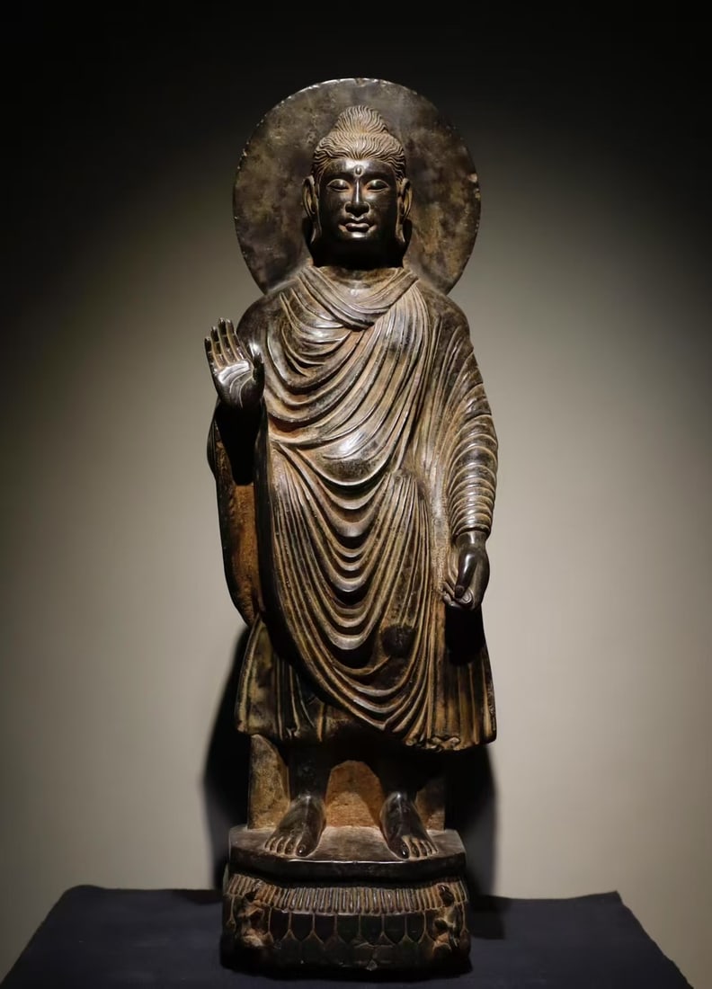 A Exquisite Limestone Grandhara Ornament: A Exquisite Limestone Grandhara Ornament Ancient Time, China Size:100cmx32cmx23cm (The Dimensions Of All Batches Are Manually Measured.If You Need More Detailed Information, Please Contact Our