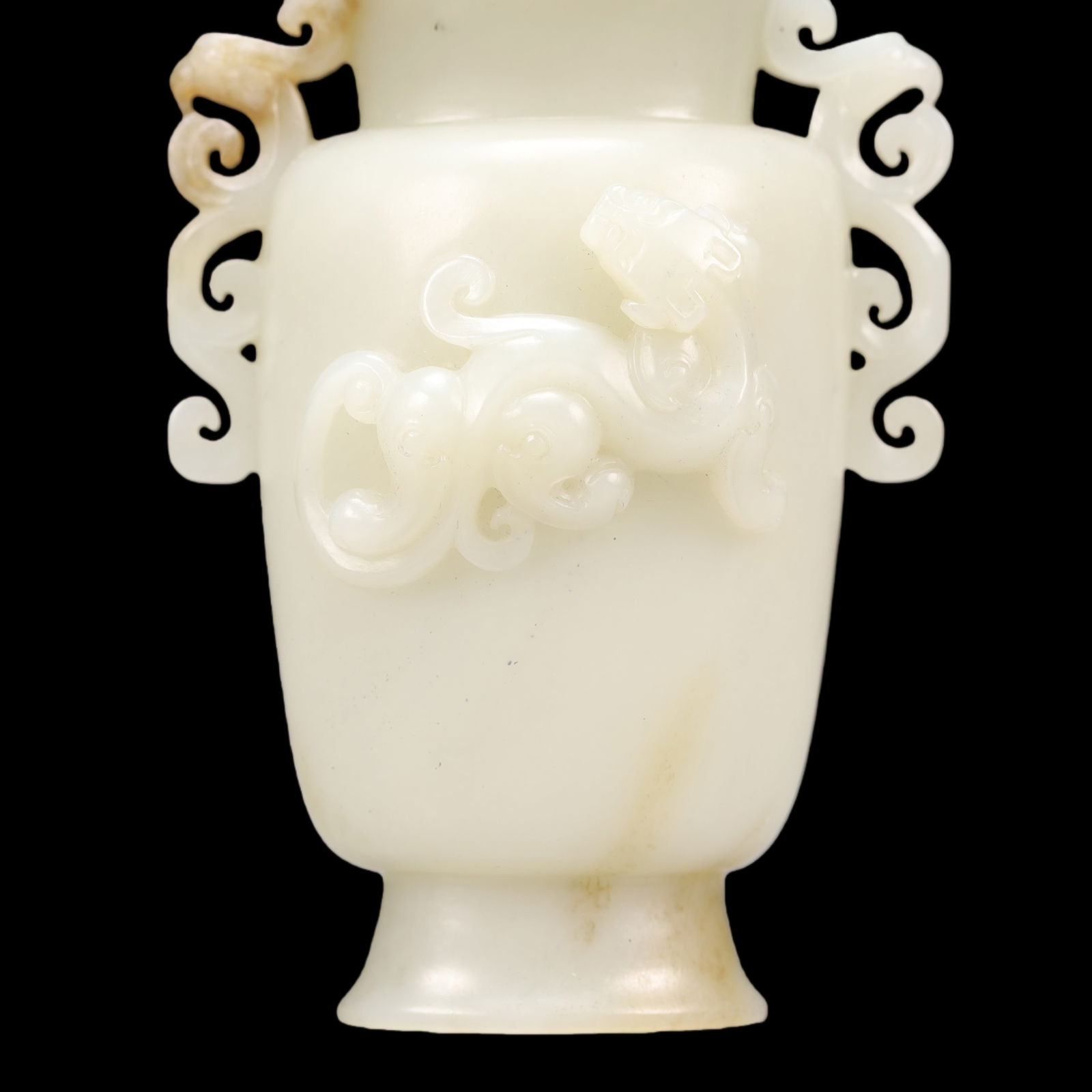 An Exquisite White Jade Chi-Dragon Pattern Double-Ears Vase - 3