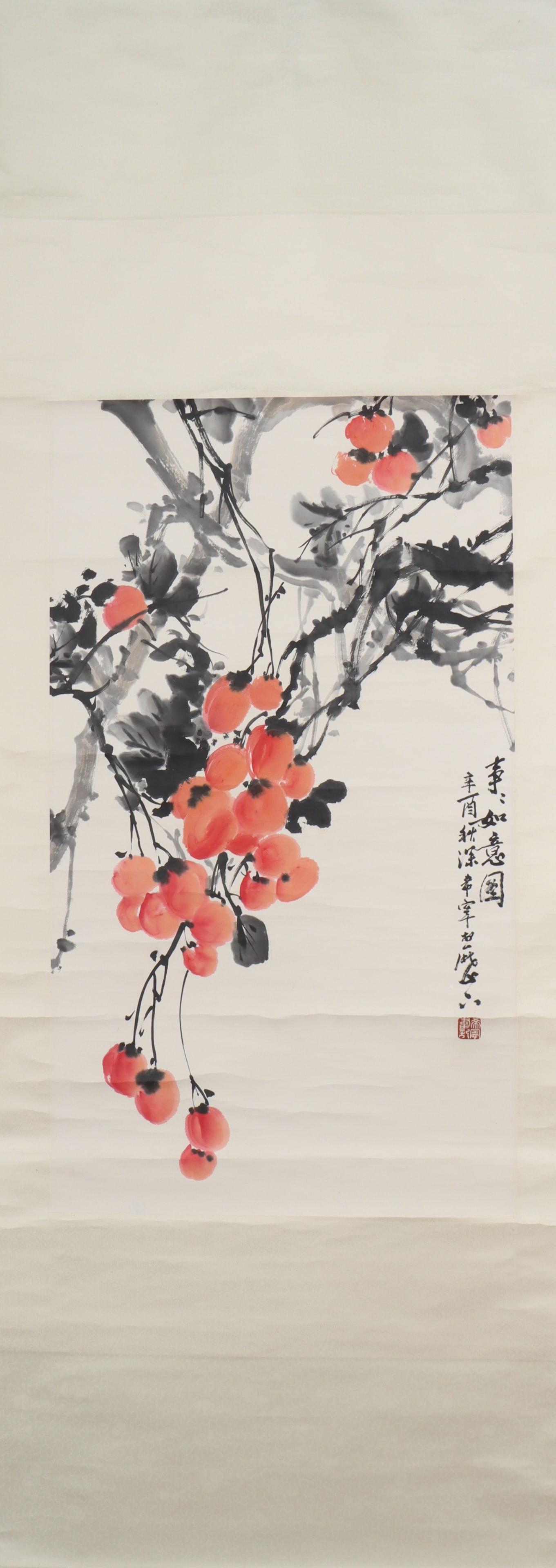 A Chinese Vertical Scroll Ink Painting of Flower on Paper (1 of 5)