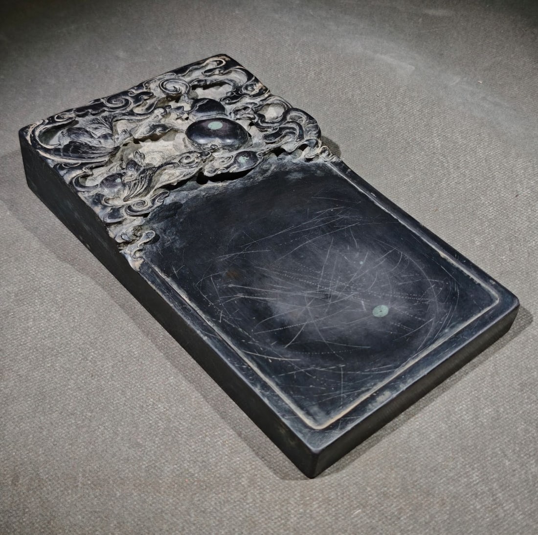 An Exquisite Auspicious Cloud Pattern Bats Pattern with poem Inkstone - 4