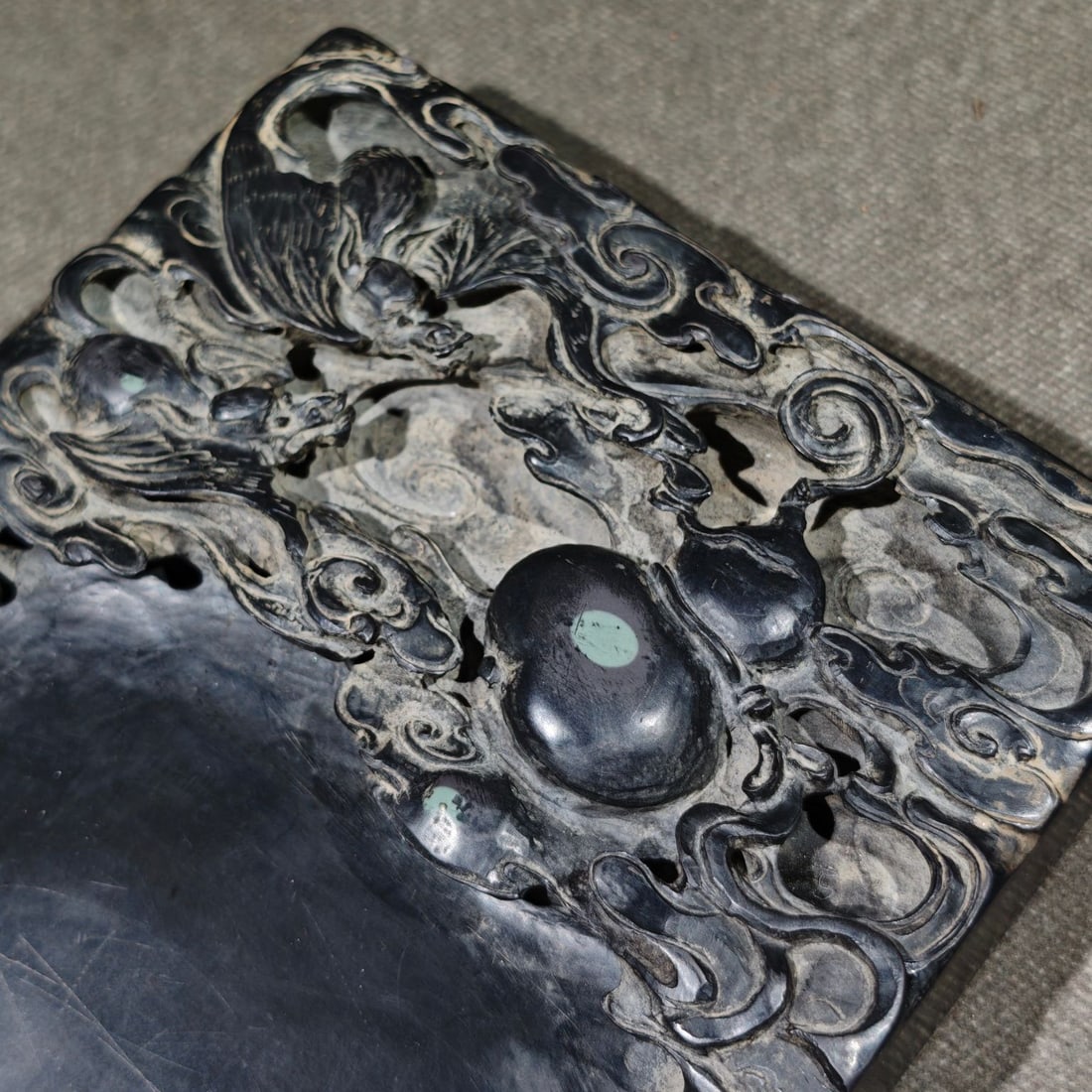 An Exquisite Auspicious Cloud Pattern Bats Pattern with poem Inkstone - 5