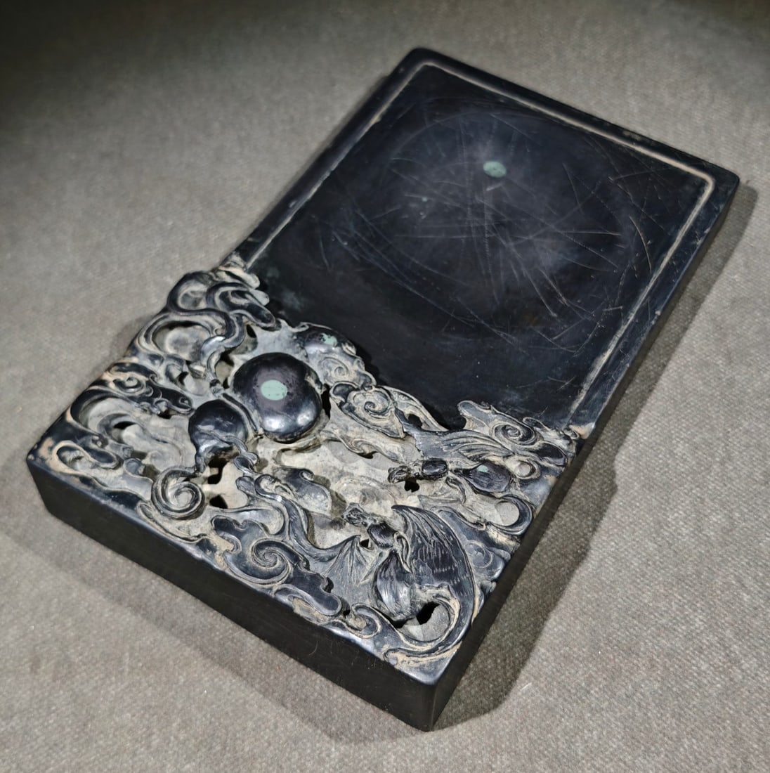 An Exquisite Auspicious Cloud Pattern Bats Pattern with poem Inkstone - 6