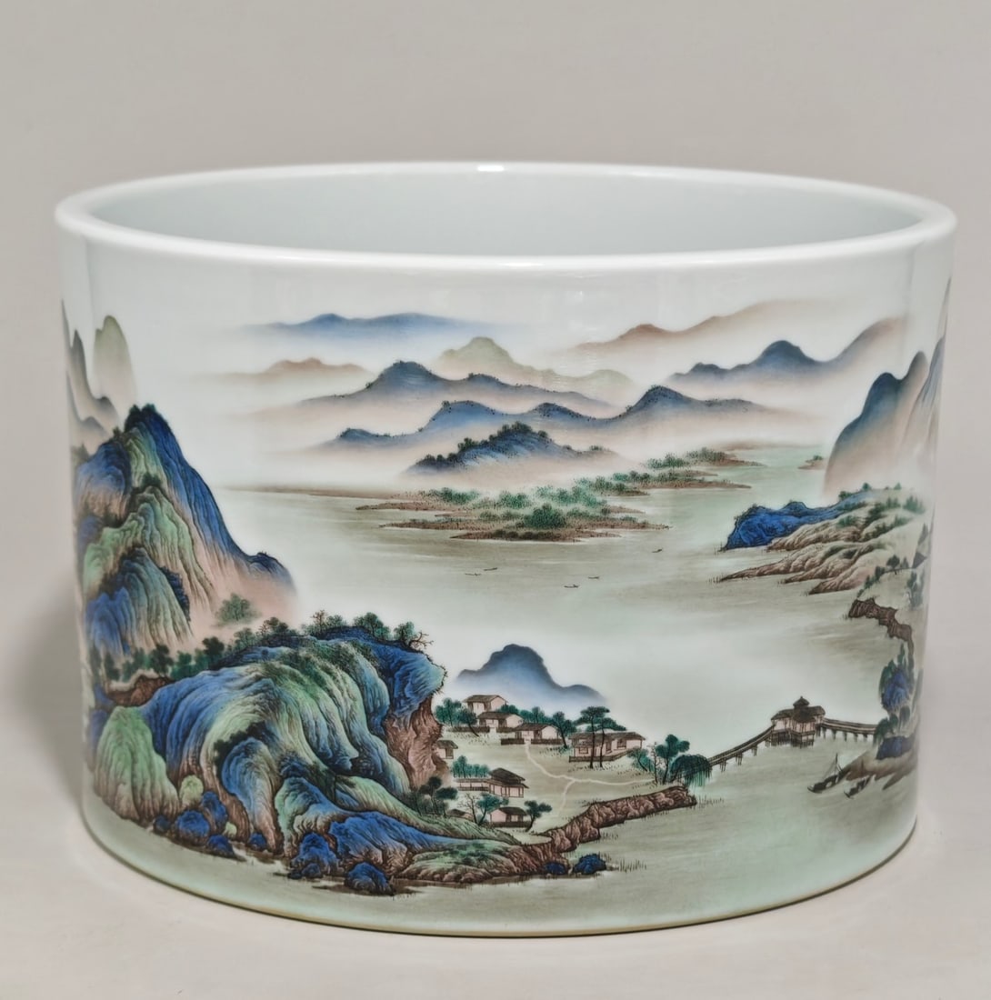 An Exquisite Enamel Landscape Pattern Brush Pot (1 of 9)