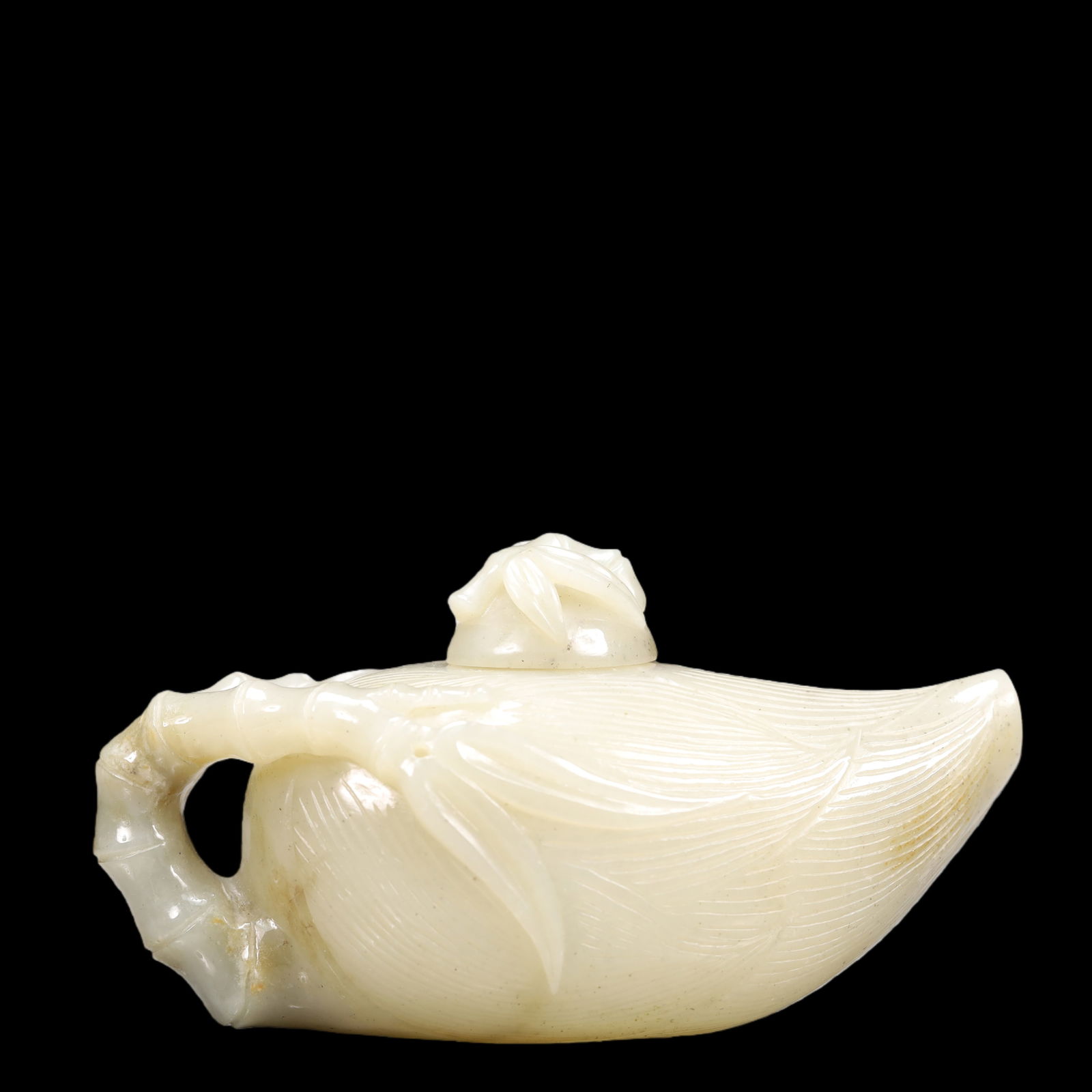 An Exquisite Green Jade Bamboo Pattern Teapot - 4