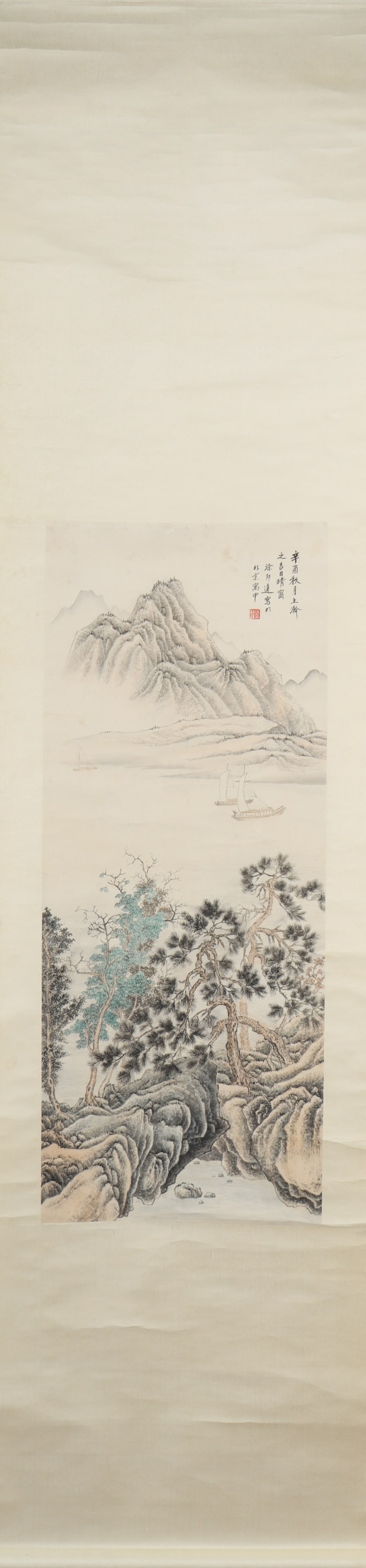A Chinese Vertical Scroll Ink Painting of Landscape on Paper (1 of 5)