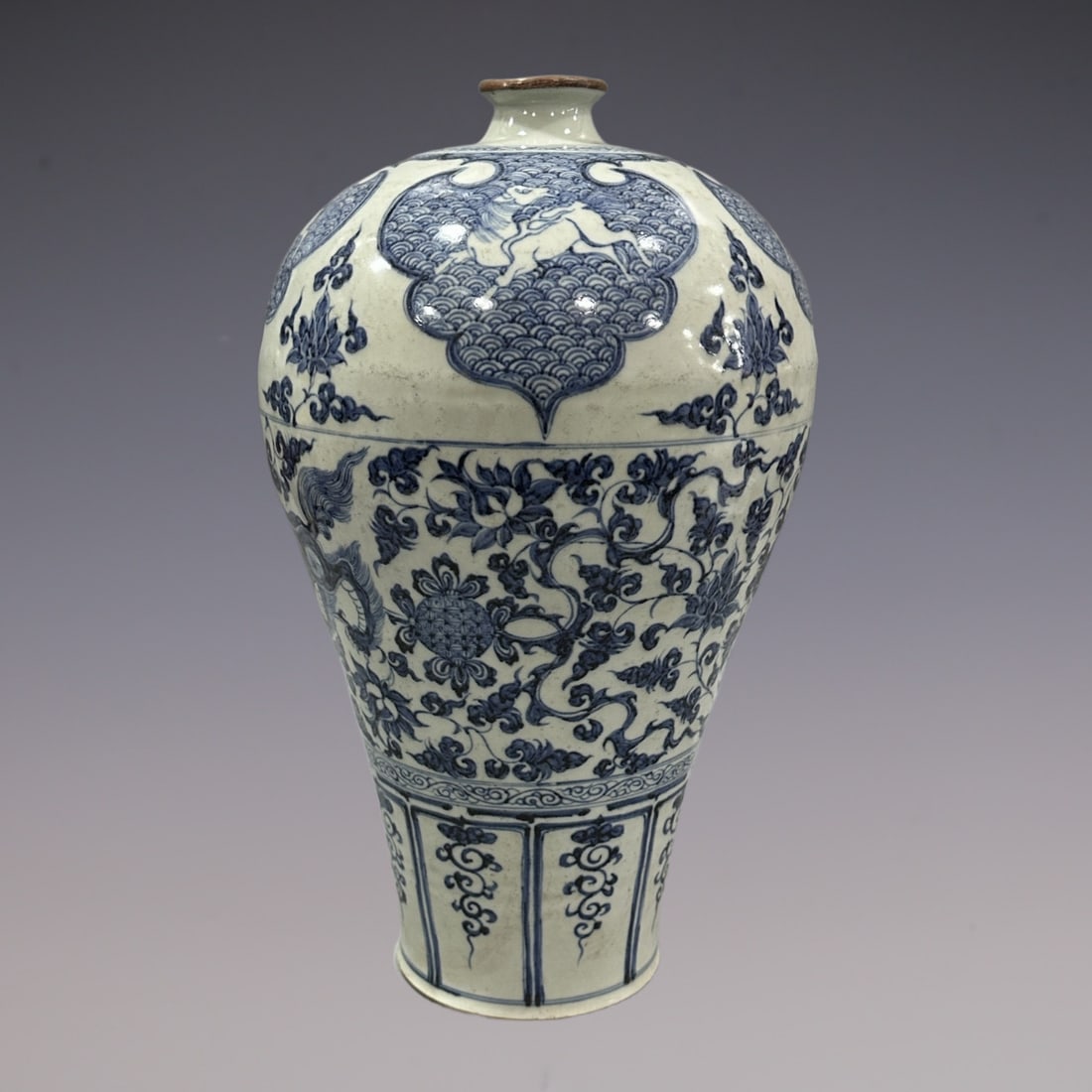 An Exquisite Blue and White Lotus Pattern Lion Pattern Vase - 4