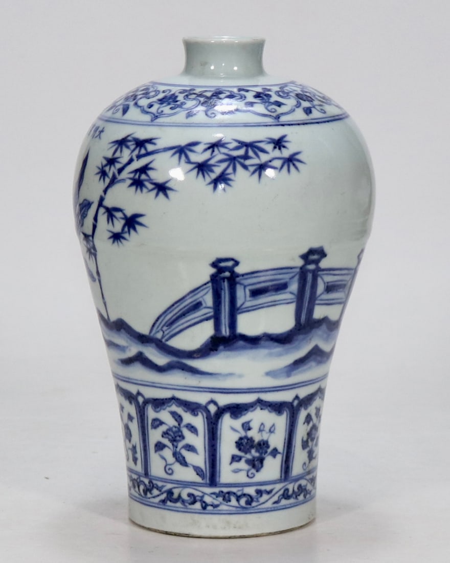 An Exquisite Blue and White Lotus Pattern Banana Leaf Pattern Vase - 2