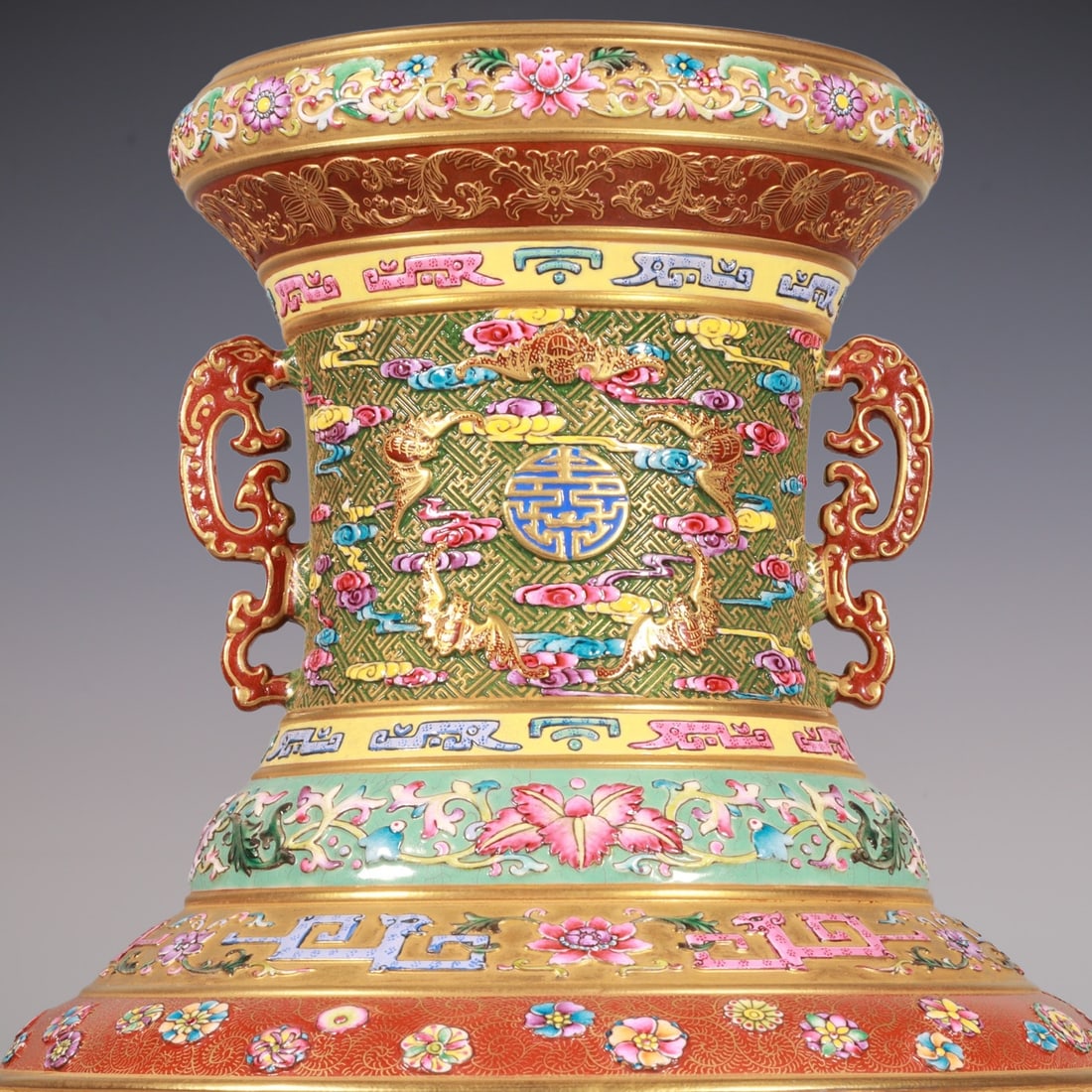 An Exquisite Enamel Bats and Peach Pattern Lotus Pattern Dragon Pattern Seawater Pattern Double-Ears - 2