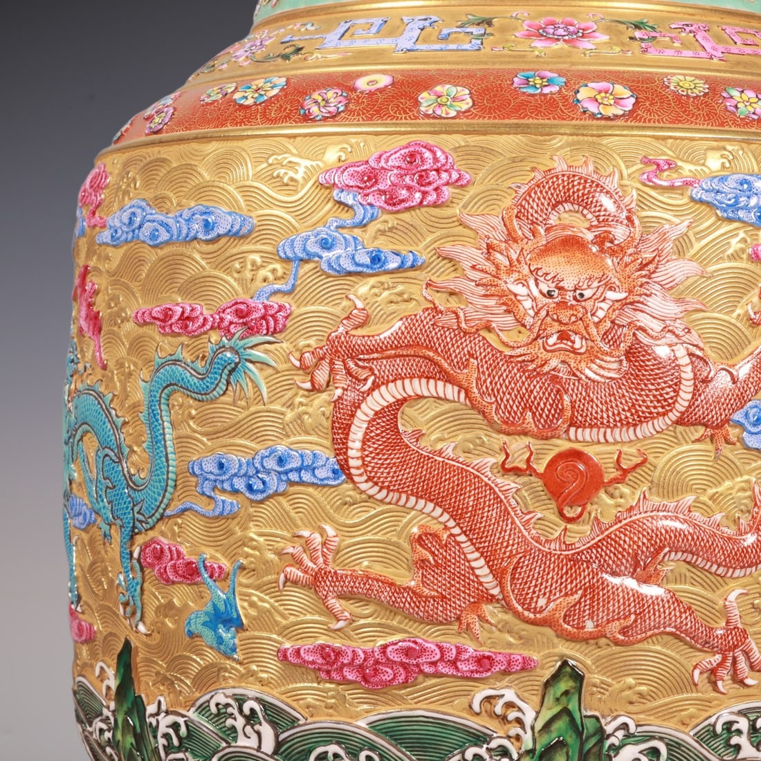 An Exquisite Enamel Bats and Peach Pattern Lotus Pattern Dragon Pattern Seawater Pattern Double-Ears - 3